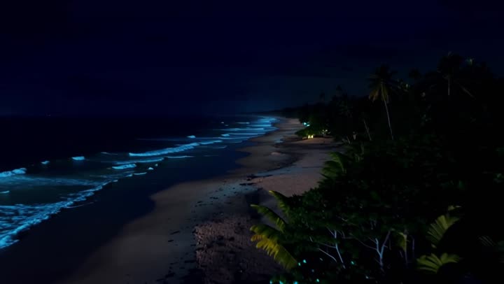 Bioluminescent waves on a night beach in Inhambane, Mozambique